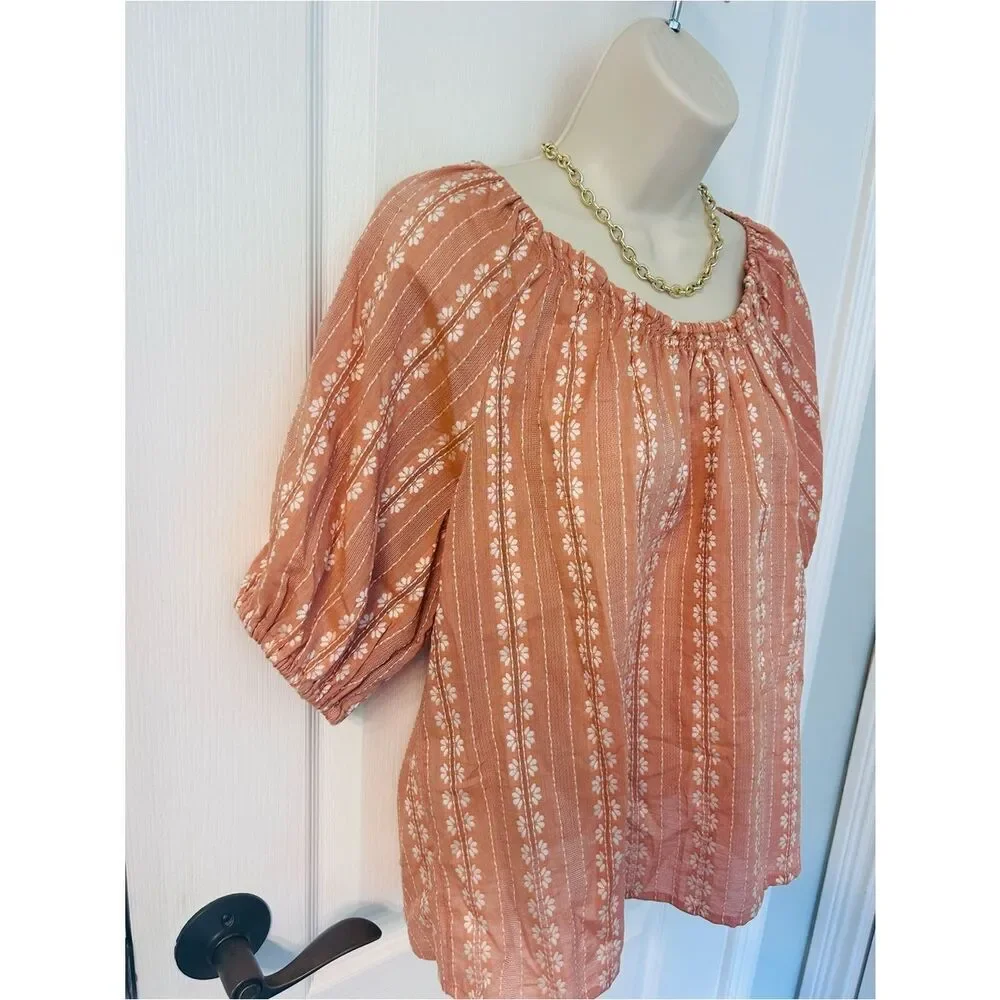 NWT Madewell Puff Sleeve Swing Top in Floral Striped Jacquard!